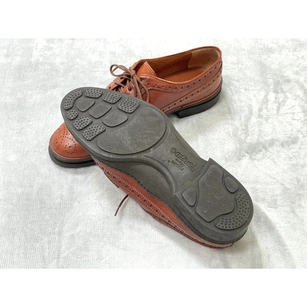 Pollini Linea Torpedo Men's 10 Cognac Leather Wingtip Brogue Oxfords Italy
